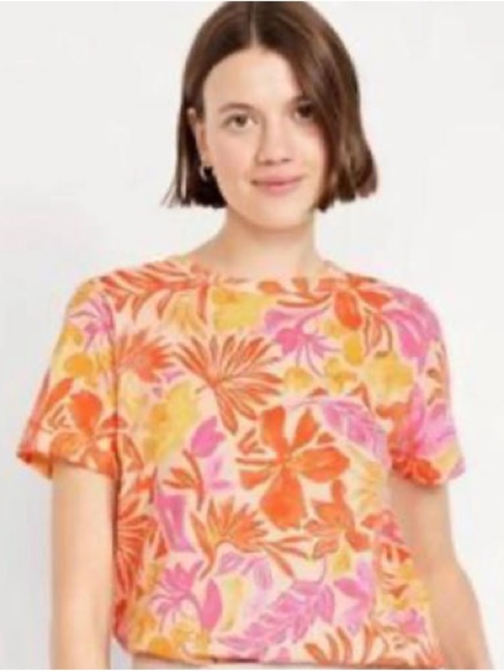 EveryWear Crew-Neck Tee Large Orange Pink Fitted Short Sleeve T-Shirt Top Blouse